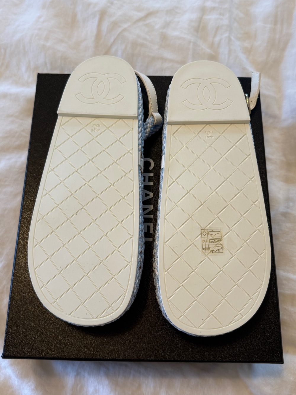 CHANEL Light Blue & White Braided Rope Sandals - Picture 7 of 13